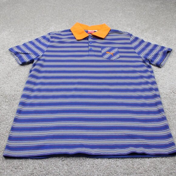 Puma Polo Shirt Mens Large Blue/Orange Contrast Collar Cotton Golf S/S Pullover - Picture 2 of 14